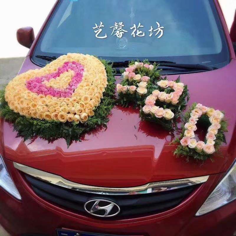 Wedding car flower mud with suction cups, heart-shaped flower mud, peach heart wedding car decoration, front flower mud suction cups Specification image