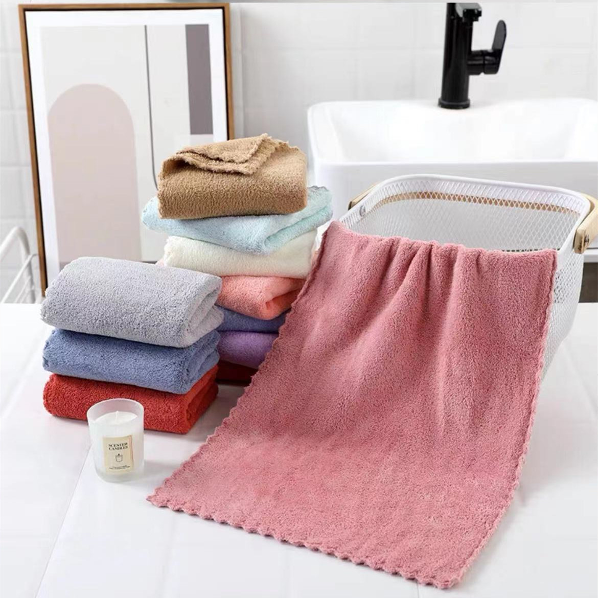 Manufacturers Spot Coral Velvet Towel Absorbent Face Towel Solid Color Five Pack Gift Towel Wholesale Item Picture