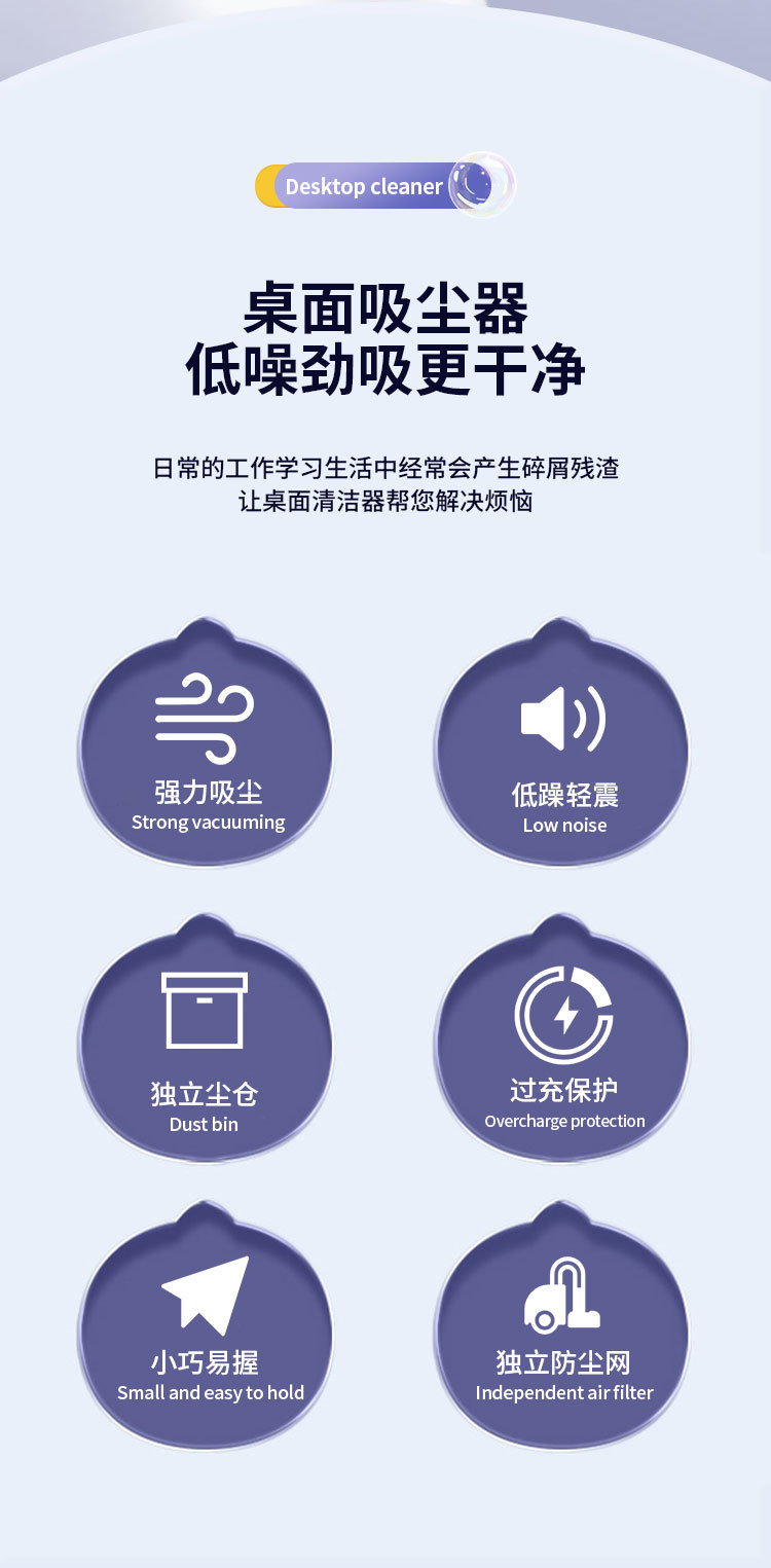 跨境手持吸尘器usb充电便携迷你桌面无线吸尘车永键盘碎屑清洁器详情2