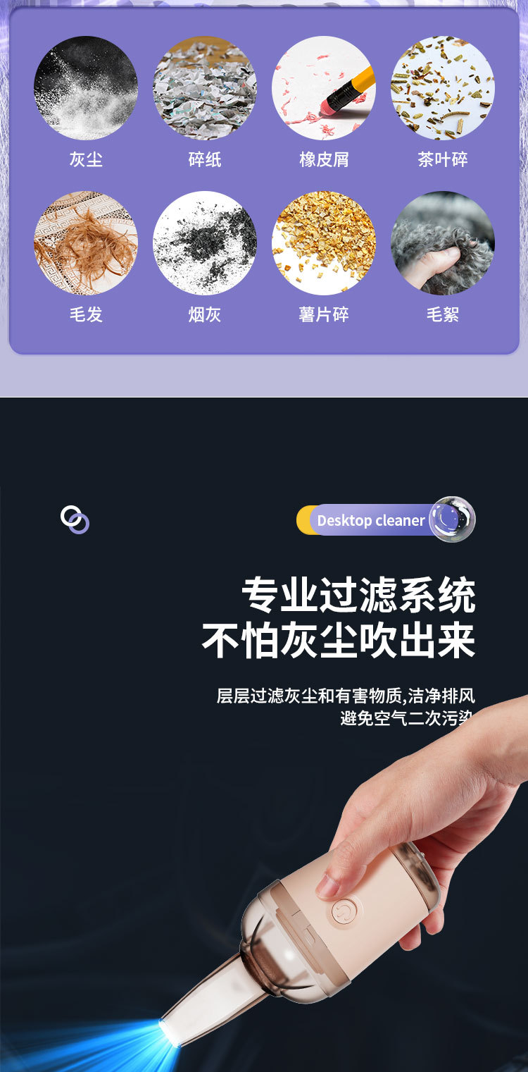 跨境手持吸尘器usb充电便携迷你桌面无线吸尘车永键盘碎屑清洁器详情4