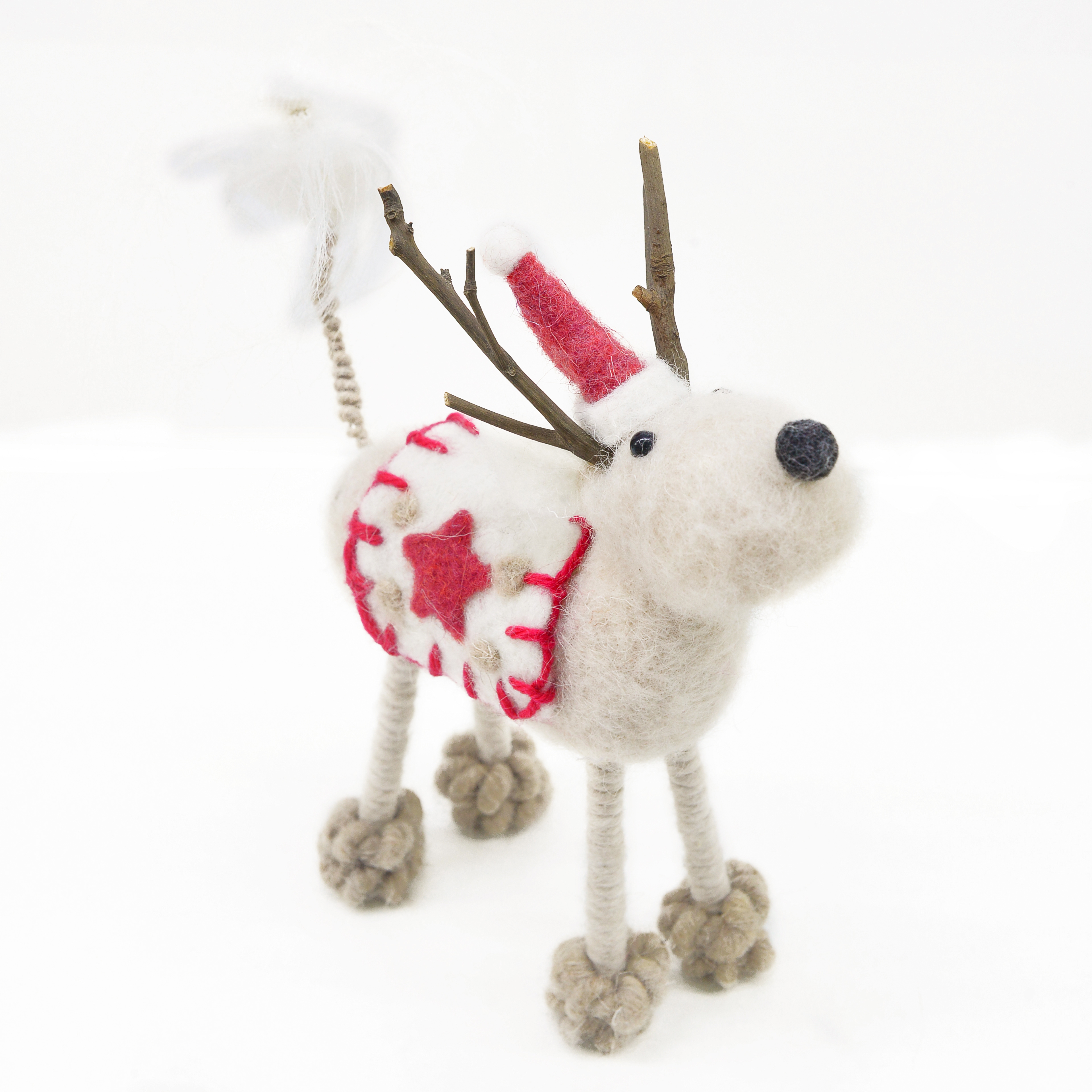 Jindian New White Wool Felt Craft Decoration Poke Poke Lok Little Elk Standing Handmade Diy Material Package Self-Made Living Room Bedroom Finished Decoration 017 (Price Discussed By Hand) details Picture