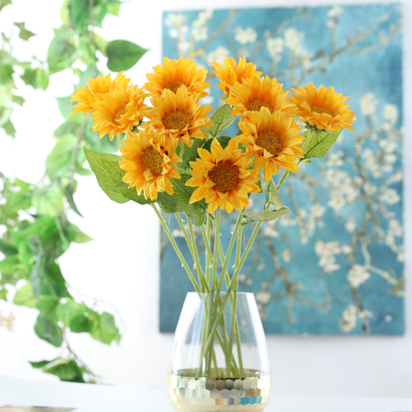 Artificial flowers, sunflowers, small artificial flowers, home decoration, single sunflowers, factory sales, wedding decoration, silk flowers pic 2