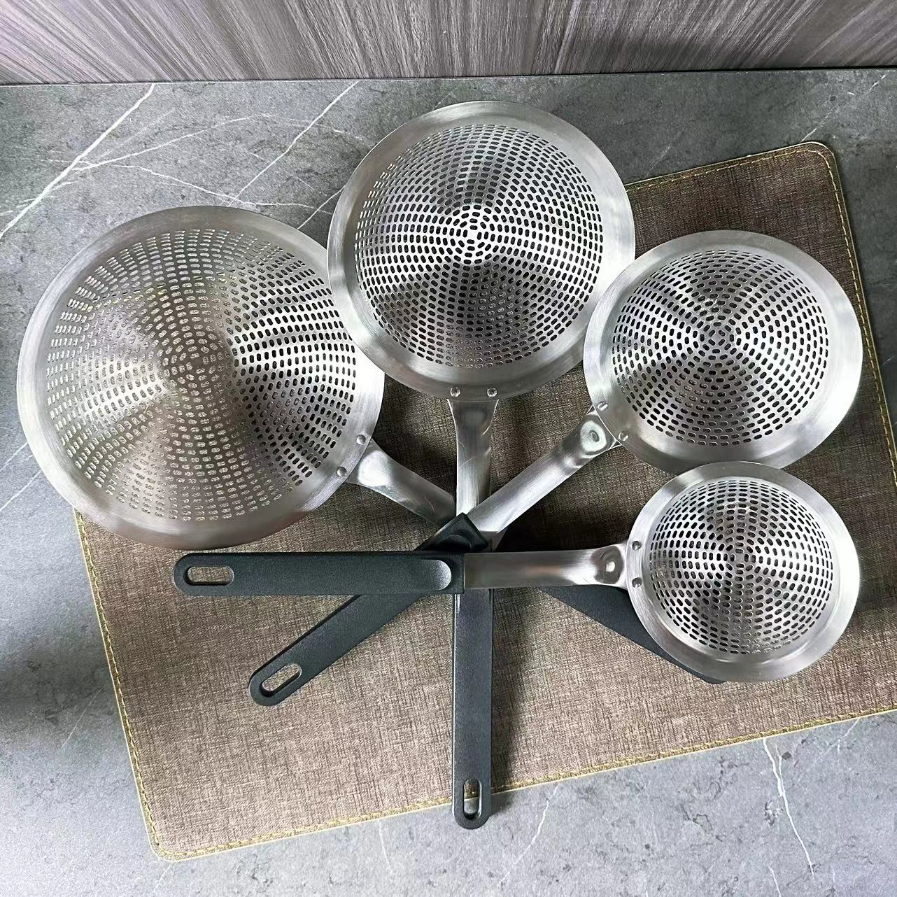 304不锈钢尼龙手柄粗孔漏勺12/14/16/18cm酒店厨房炊具餐具商用