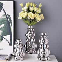 电镀银色异形陶瓷艺术花瓶摆件瓷器工艺品插花花瓶