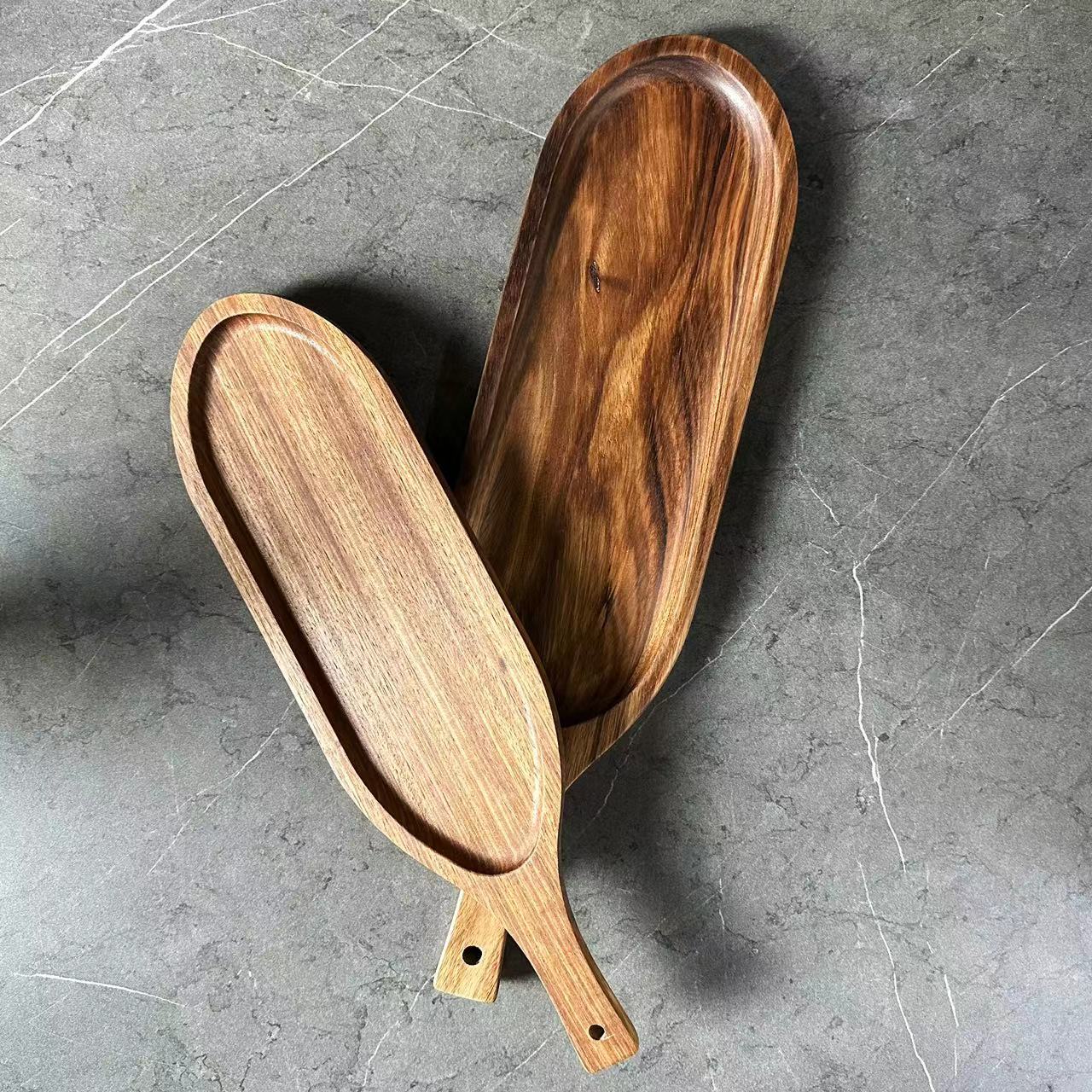 Wujin wood Western-style rectangular tray with handle, small and medium-sized professional kitchenware for hotels, restaurants and eateries Item Picture