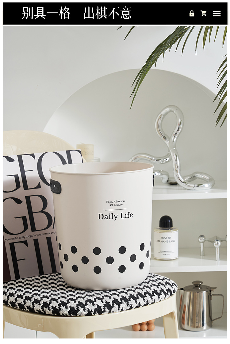 M04-8775 Lidless InS-style trash can, simple storage bucket for living room and bedroom, high appearance level, checkerboard grid garbage basket detail image 4