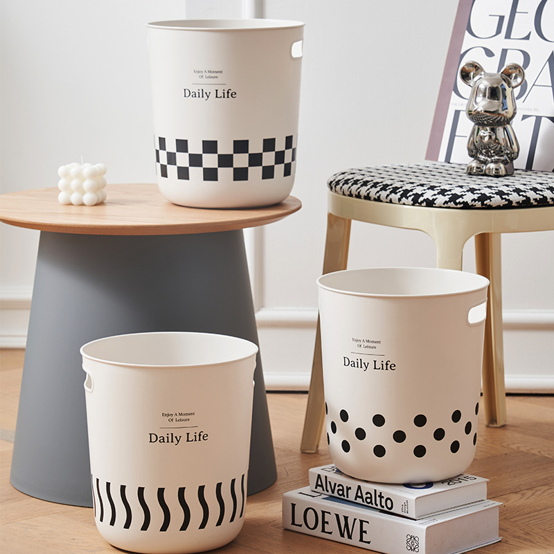 M04-8775 Lidless InS-style trash can, simple storage bucket for living room and bedroom, high appearance level, checkerboard grid garbage basket