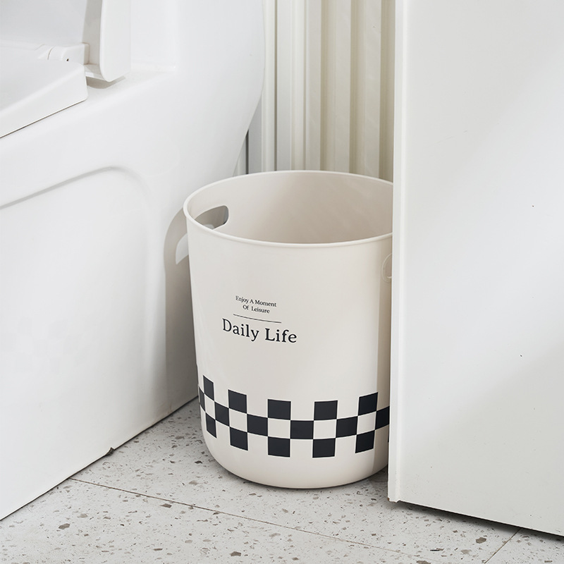 M04-8775 Lidless InS-style trash can, simple storage bucket for living room and bedroom, high appearance level, checkerboard grid garbage basket Application Scenario