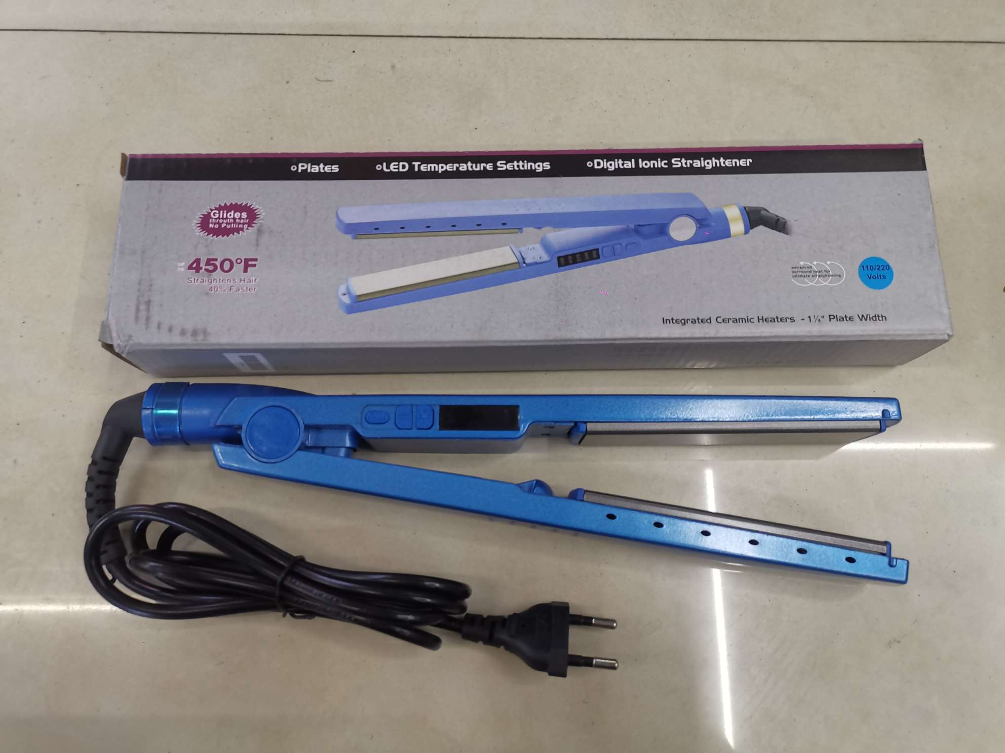 厂家蓝色直发器速热直发卷发两用夹板便携直发卷发棒详情图6