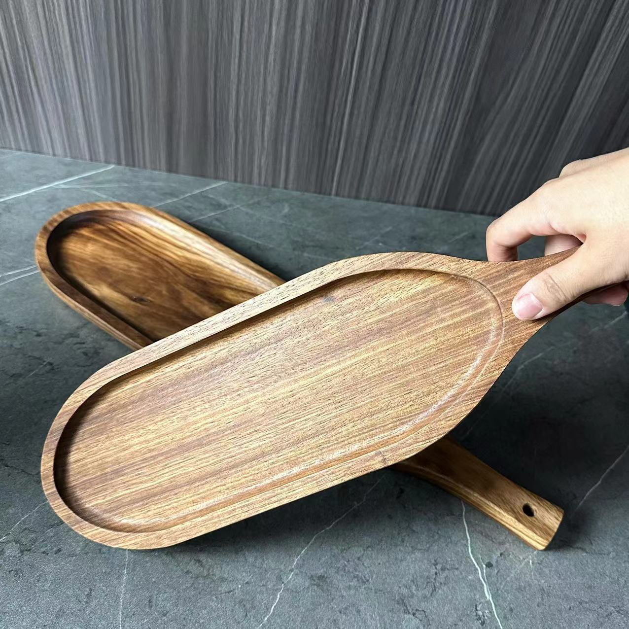 Wujin wood Western-style rectangular tray with handle, small and medium-sized professional kitchenware for hotels, restaurants and eateries Specification image