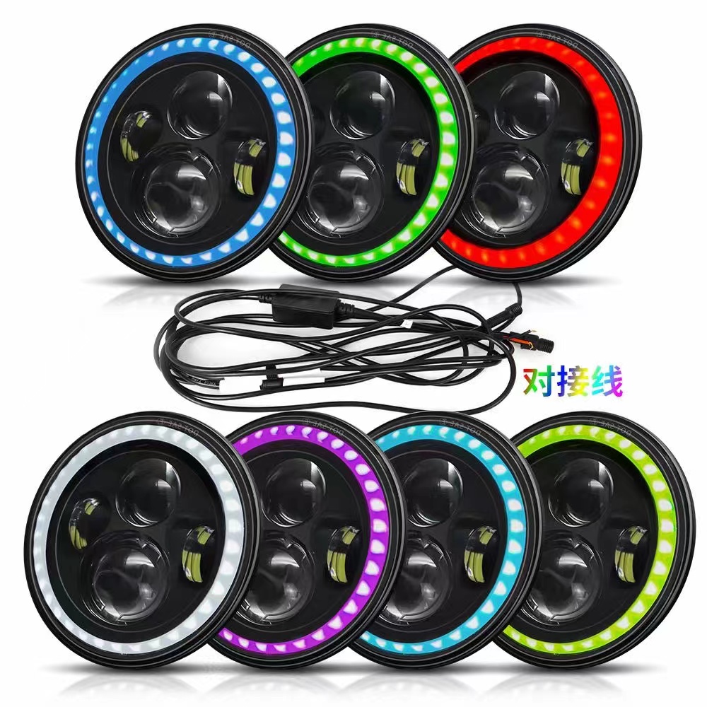 The LED headlights of the car, the Wrangler headlights with color light strips, the Halle headlights and fog lights Item Picture
