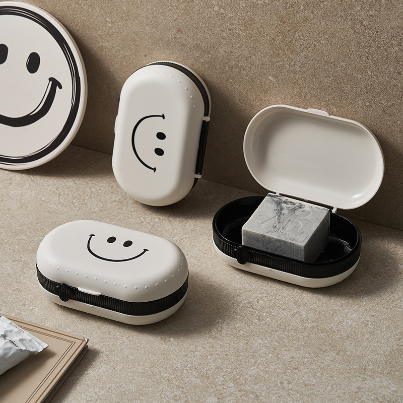 M04-8751 Smiling Face Soap Box, Bathroom draining Storage Box, Large Soap Box with Lid, Soap tray Specification image