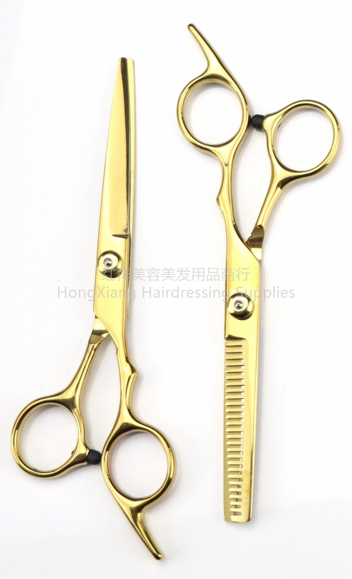 Manufacturers wholesale cross-border professional barber scissors golden hair scissors set flat scissors teeth scissors stainless steel barber tool set