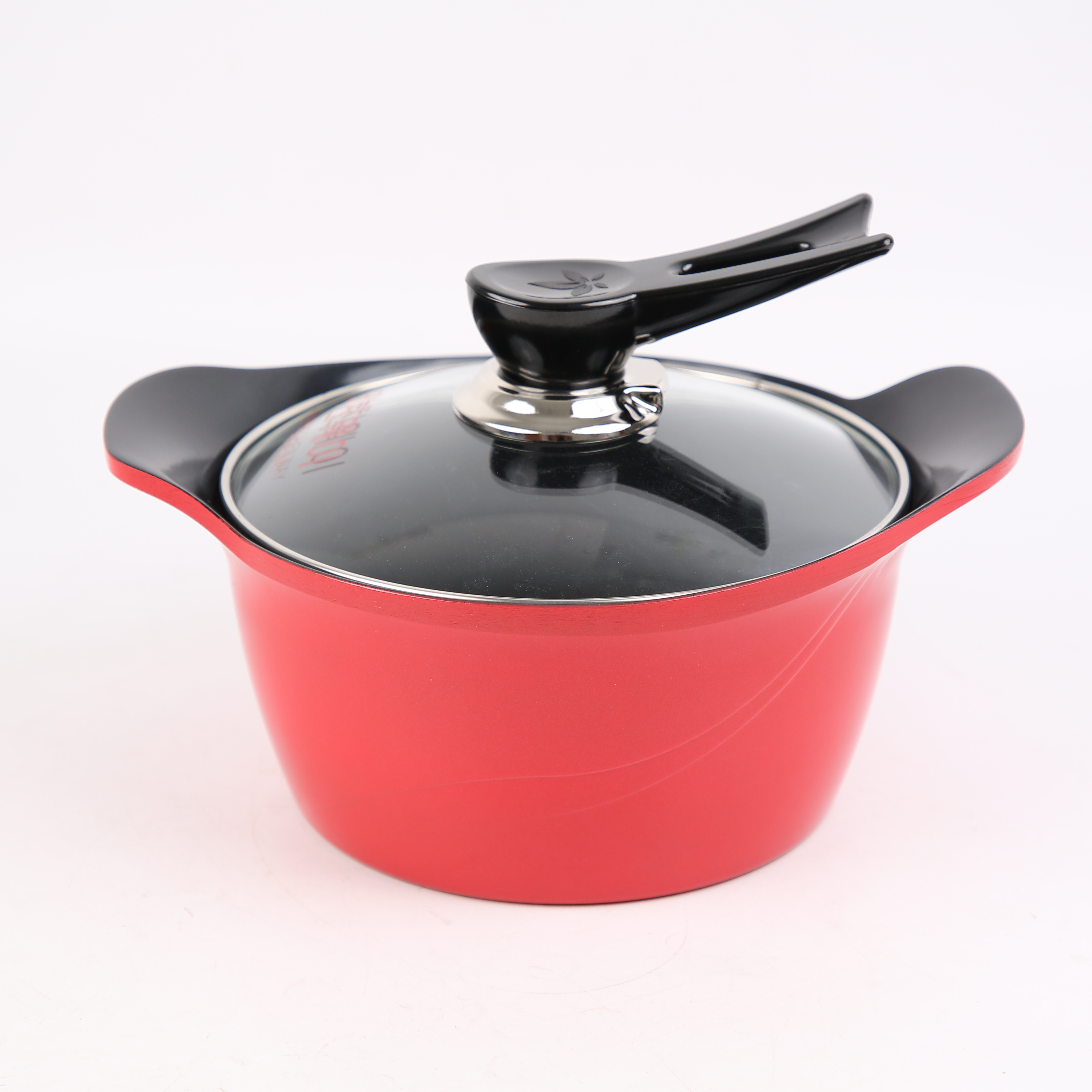 Kitchen Code: Korean original imported red universal glass lid double-handled soup pot, 20cm pic 1