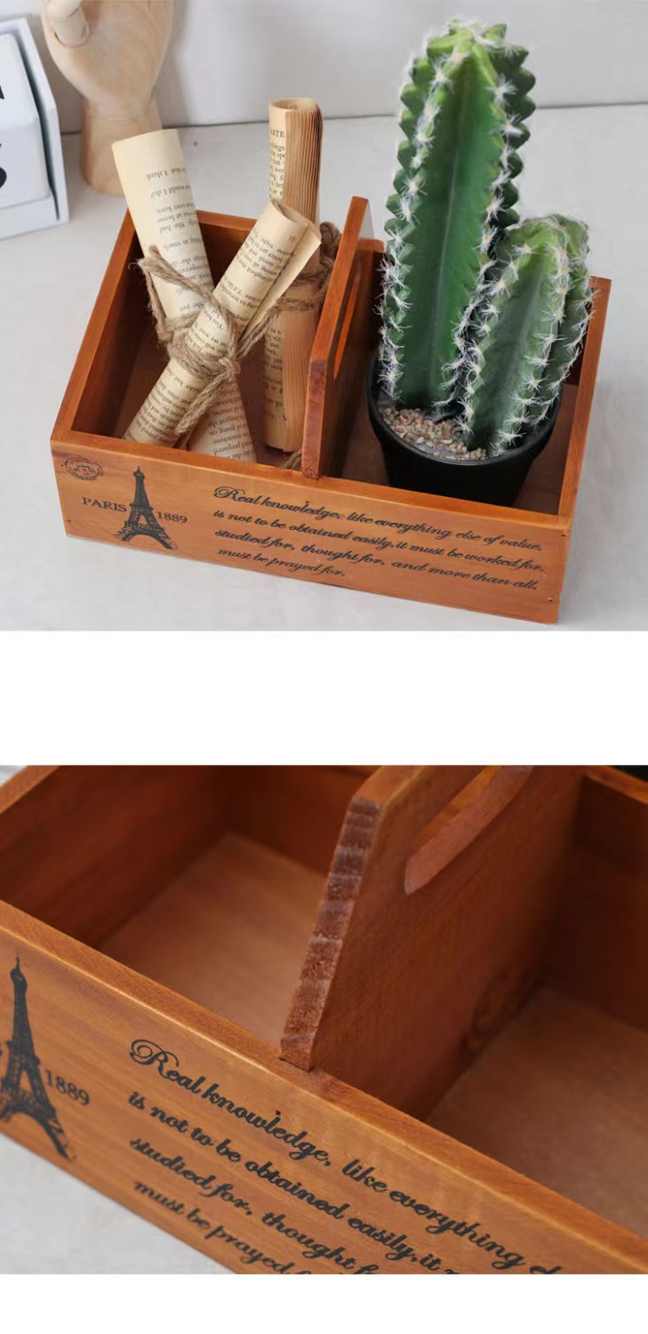 zakka桌面木质化妆品收纳盒带手提创意实木储物盒子复古杂货工具详情6
