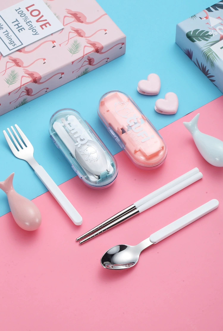 J129-XC-449不锈钢304糖果色便携套装叉勺筷三件套旅行儿童餐具详情图2
