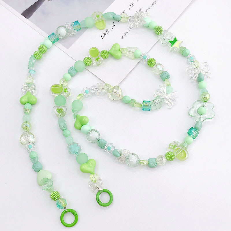 Light Green New Mixed Color Series Beaded Crossbody Chain Acrylic Hand-Painted Beads Mobile Phone Chain Mobile Phone Case Lange Pendant
