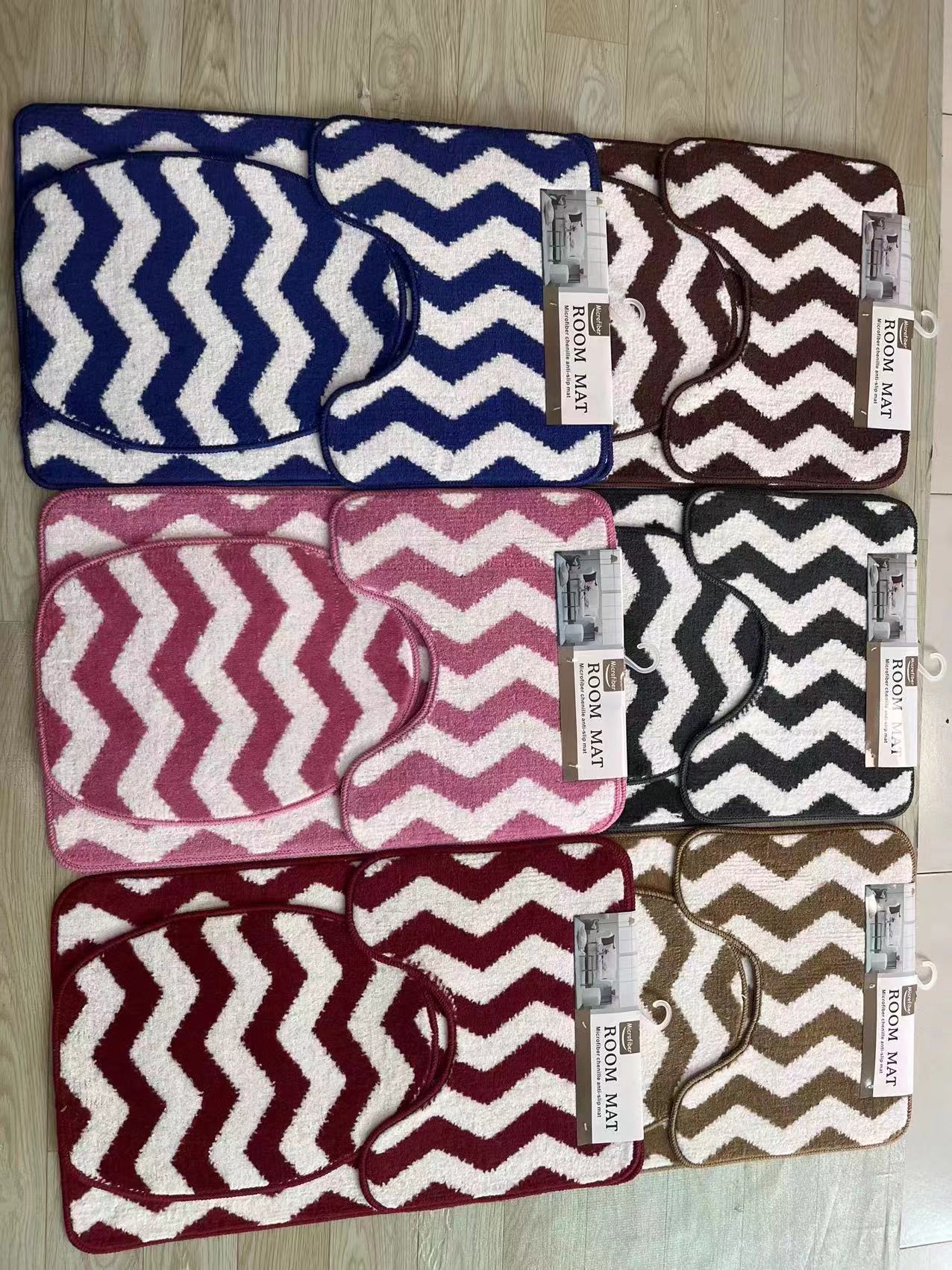 The bottom material of the polypropylene jacquard 3-piece set toilet toilet 3-piece set anti-slip combination floor mat, polyester jacquard floor mat for export is TPR, and the fabric is polypropylene 50*80Cm series Application Scenario