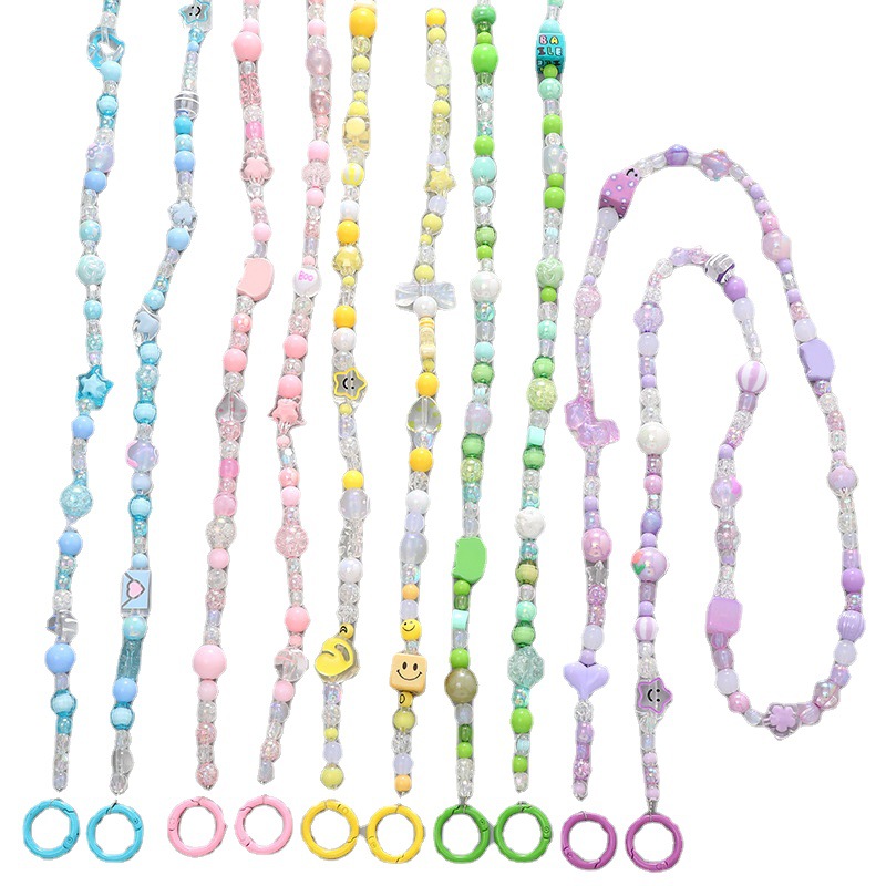 Light Blue New Mixed Color Series Beaded Crossbody Chain Acrylic Hand-Painted Beads Mobile Phone Chain Mobile Phone Case Lange Pendant details Picture