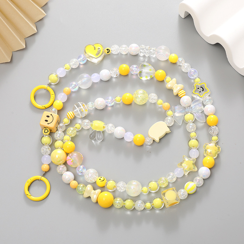Yellow New Mixed Color Series Beaded Crossbody Chain Acrylic Hand-Painted Beads Mobile Phone Chain Mobile Phone Case Lappet Pendant