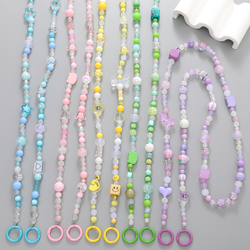 Yellow New Mixed Color Series Beaded Crossbody Chain Acrylic Hand-Painted Beads Mobile Phone Chain Mobile Phone Case Lappet Pendant Specification drawing