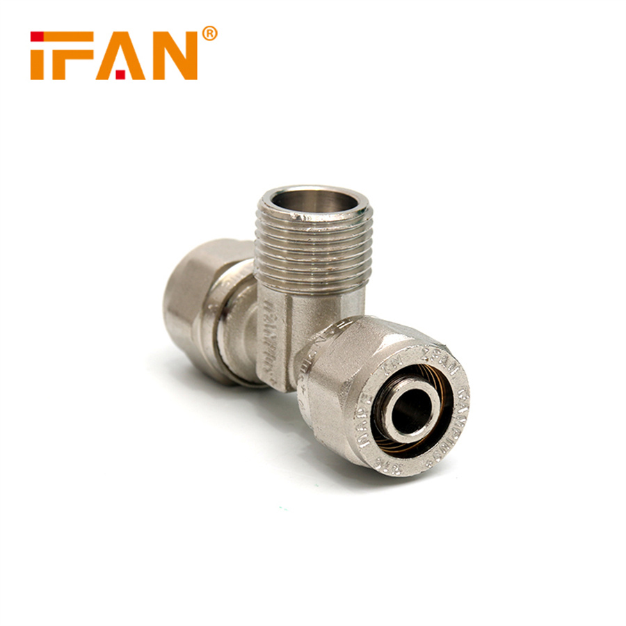 IFAN Factory Price Hot Selling Type Pex Fitting Brass Pex Fitting Size16-32mm Compression Brass Fitting Brass Tee For Multilayer Pipe Specification drawing