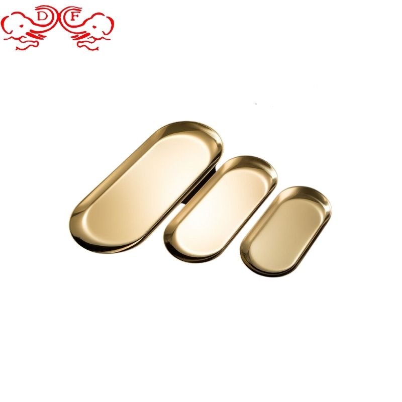 DF99251 towel plate, oval plate, restaurant jewelry storage plate, flat bottom golden small tray, storage tray, kitchen and hotel supplies, DF trading house Specification image