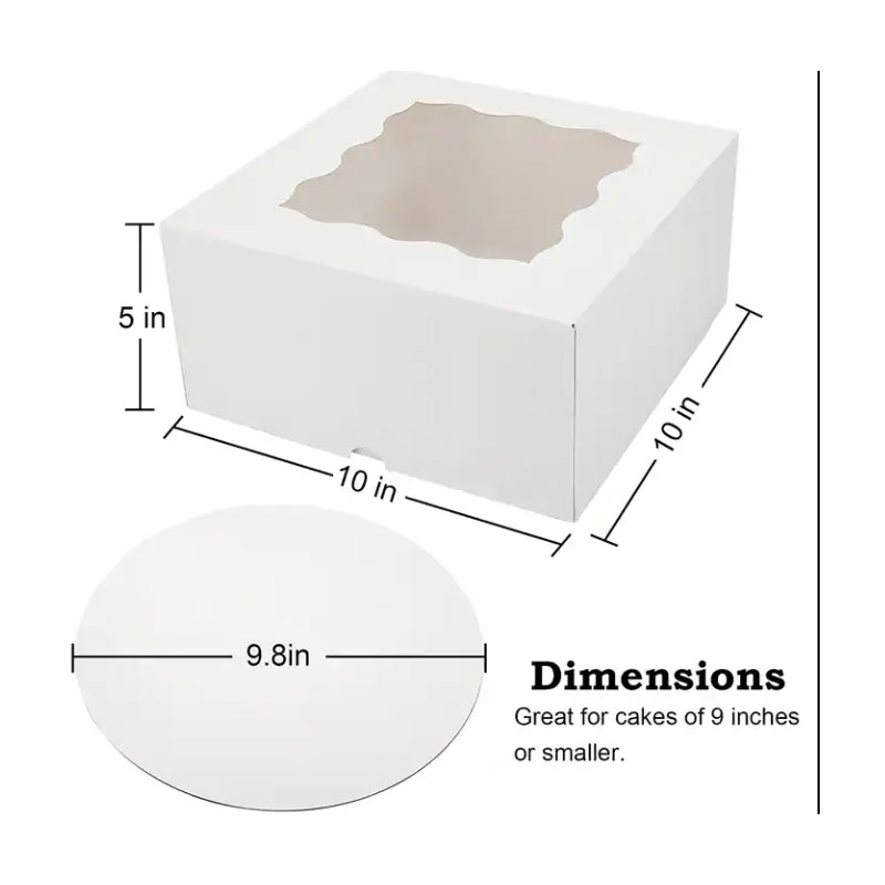 white color 10x10x5 inch paperboard bakery cake packaging boxes with window and cake board details Picture