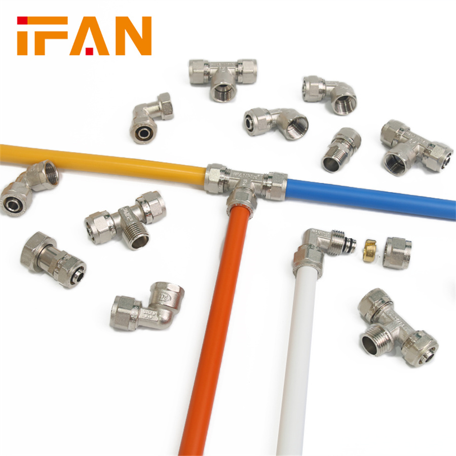 IFAN Factory Price Hot Selling Type Pex Fitting Brass Pex Fitting Size16-32mm Compression Brass Fitting Brass Tee For Multilayer Pipe full figure
