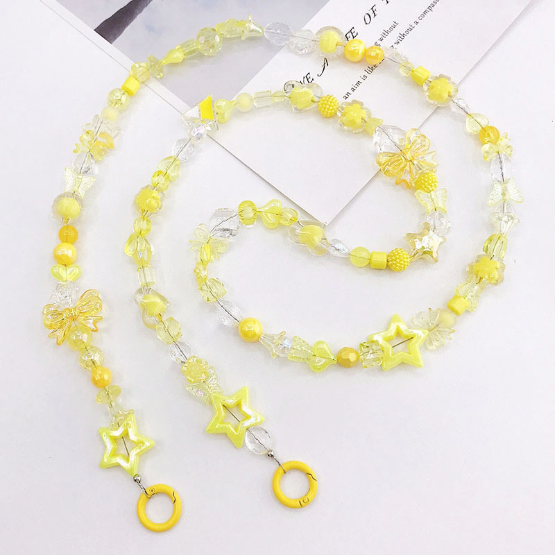 Lemon Yellow New Mixed Color Series Beaded Crossbody Chain Acrylic Hand-Painted Beads Mobile Phone Chain Mobile Phone Case Lappet Pendant