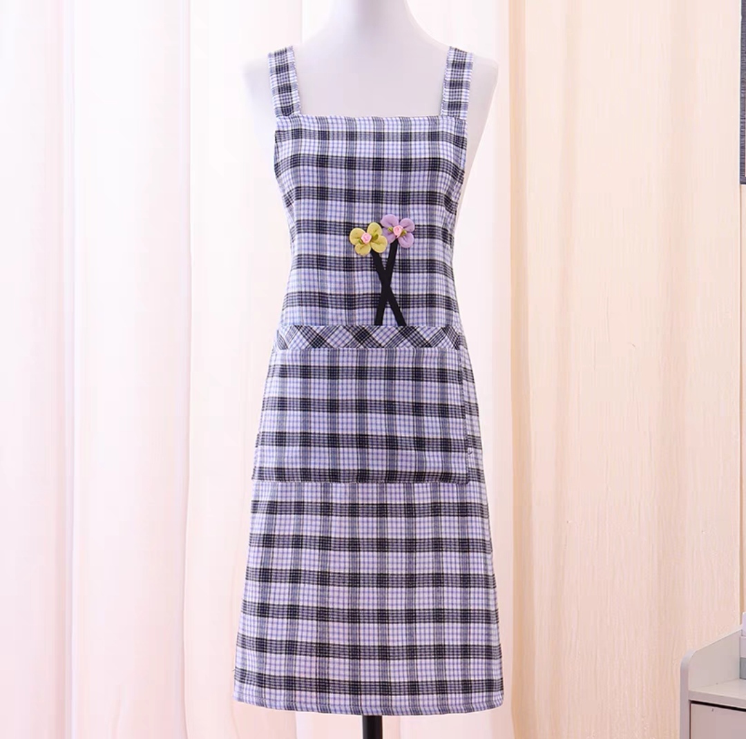 Cotton Checkered High-Grade Belt Apron Cotton Women Fashion Soft Breathable Waist Household Kitchen Cooking Baking Work Clothes details Picture