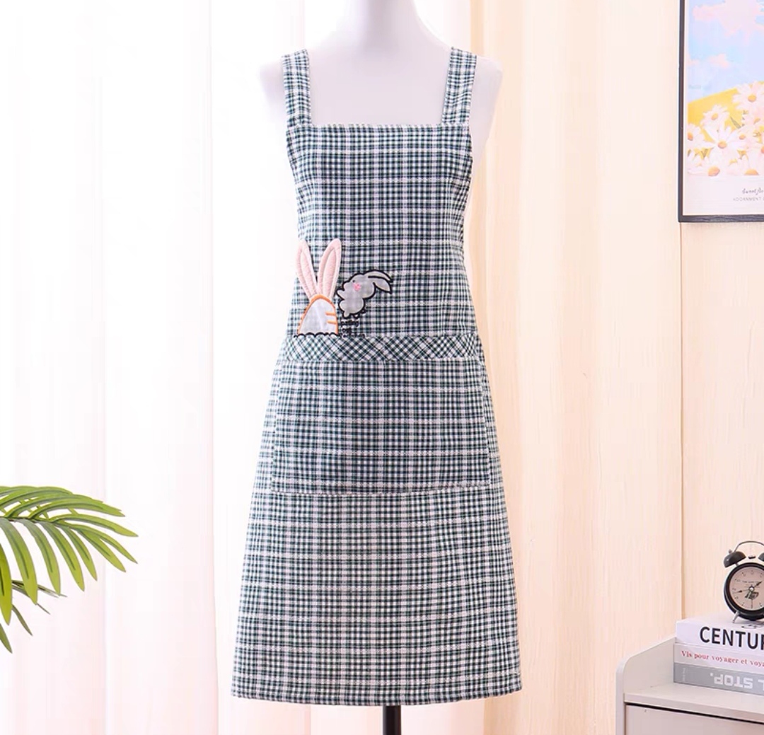Flash Sale! Korean Rabbit Radish Strap Cotton Apron, Kitchen Cooking Essential, Summer Breathable, Women's Baking Work Clothes, Do Not Buy You Will Regret The Value Of Home Overalls! Application Scenario