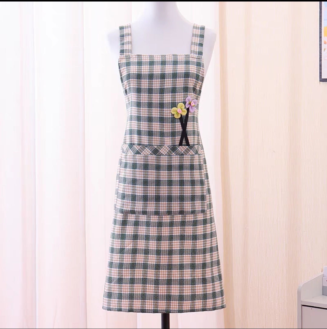 Cotton Checkered High-Grade Belt Apron Cotton Women Fashion Soft Breathable Waist Household Kitchen Cooking Baking Work Clothes Specification drawing