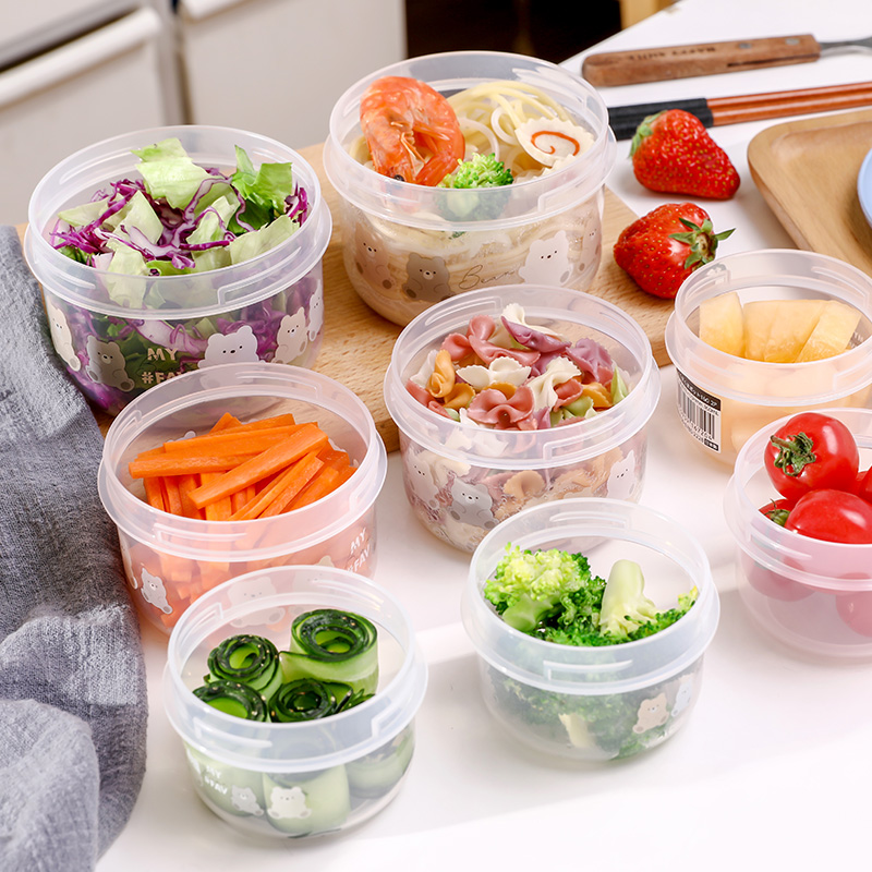 日本进口冰箱保鲜盒/小熊图案圆形收纳盒/水果蔬菜保鲜盒细节图