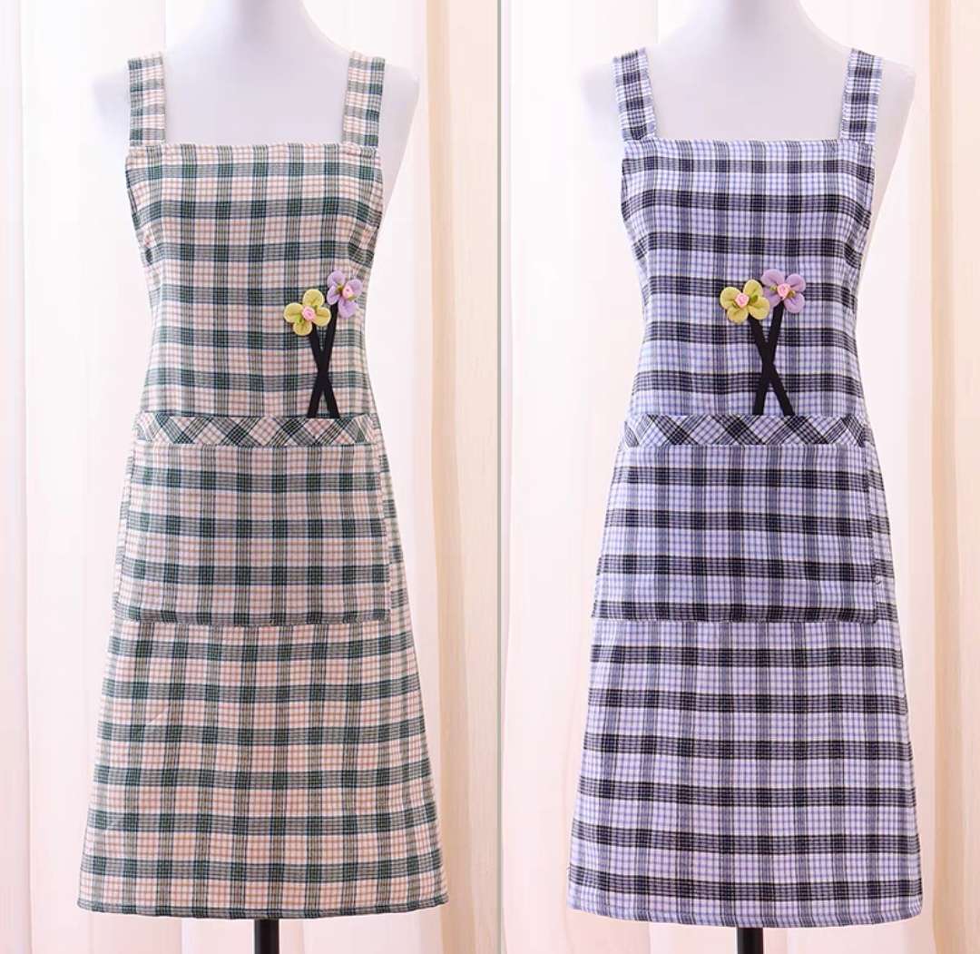 Cotton Checkered High-Grade Belt Apron Cotton Women Fashion Soft Breathable Waist Household Kitchen Cooking Baking Work Clothes undefined