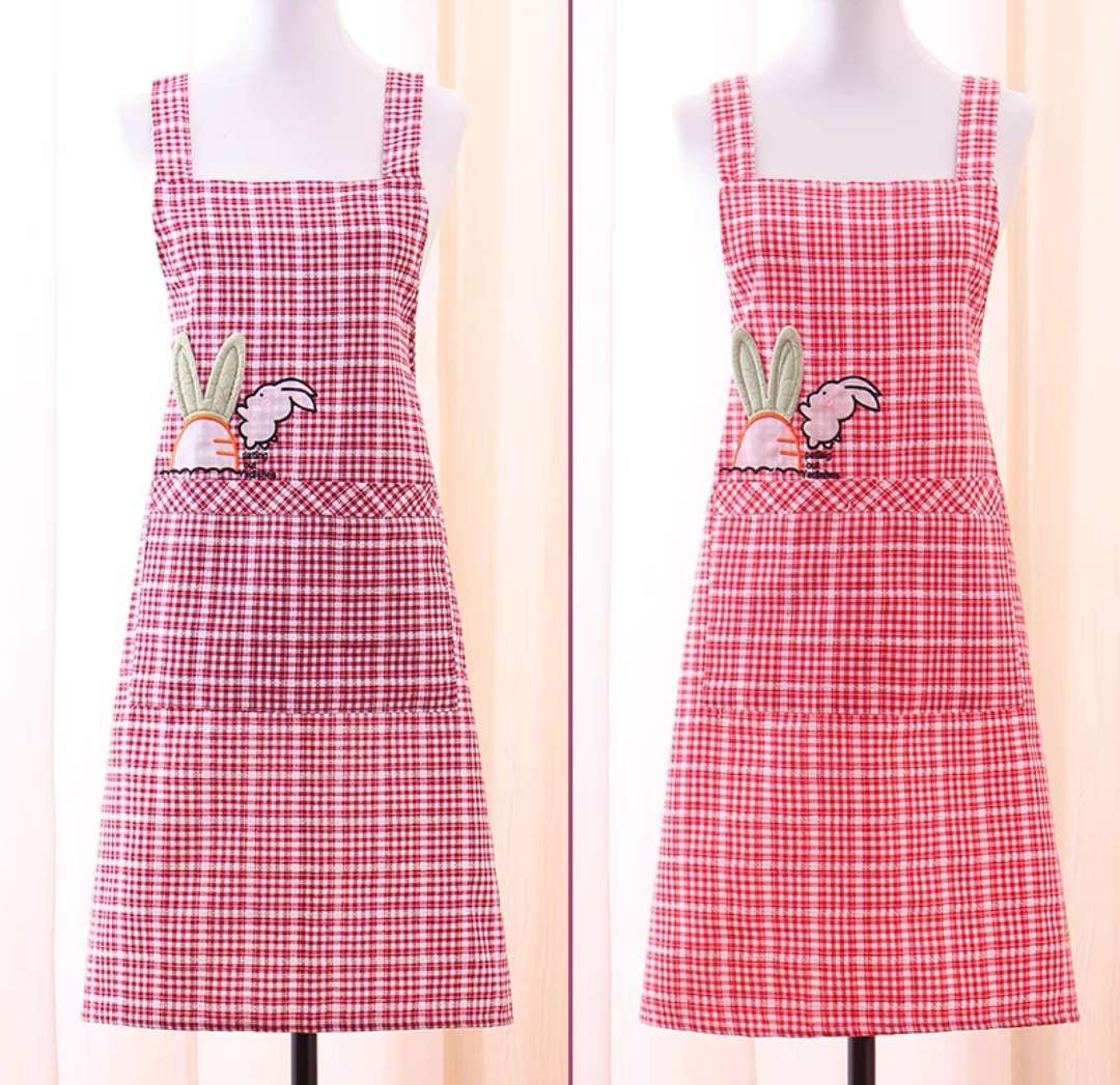 Flash Sale! Korean Rabbit Radish Strap Cotton Apron, Kitchen Cooking Essential, Summer Breathable, Women's Baking Work Clothes, Do Not Buy You Will Regret The Value Of Home Overalls! Item Picture