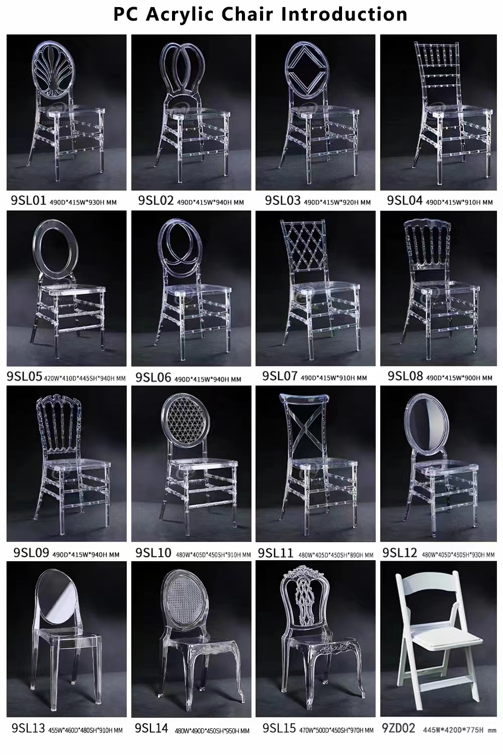 Outdoor wedding banquet chairs, transparent crystal chairs, PC acrylic chairs, bamboo joint backrest dining chairs, plastic stools. Outdoor wedding banquet chairs, transparent crystal chairs, PC acrylic chairs, bamboo joint backrest dining chairs Application Scenario