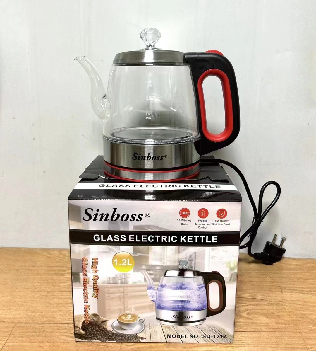 European regulation cross-border 1 liter visual glass electric kettle thickened flower boiling high borosilicate glass kettle thumbnail