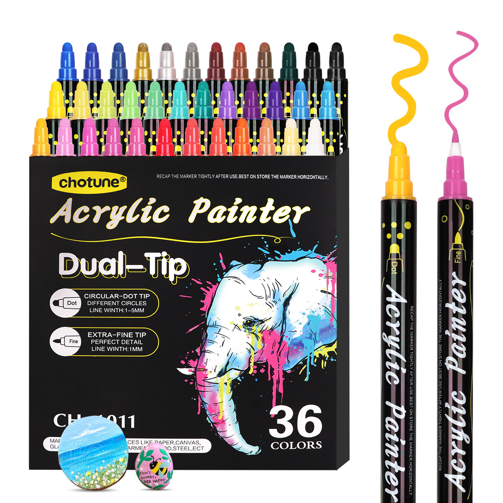Amazon's Double-Headed Acrylic Marker Dot Pen Water-Based Paint Pen Ceramic Marker 36 Doodle Pen