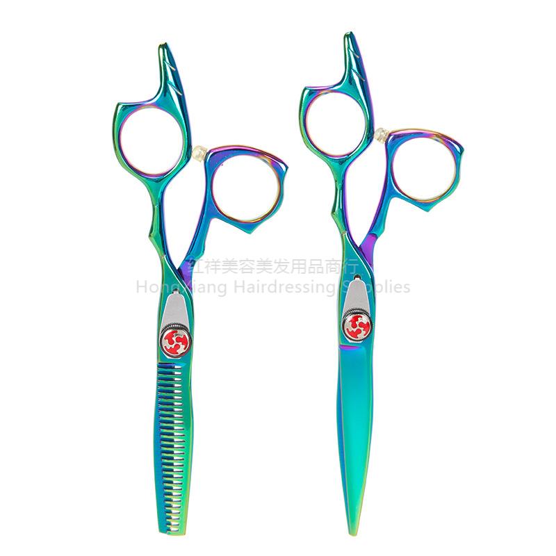 Electroplated green hair scissors Hair scissors home hair scissors thin bangs traceless teeth scissors professional hair cutting magic
