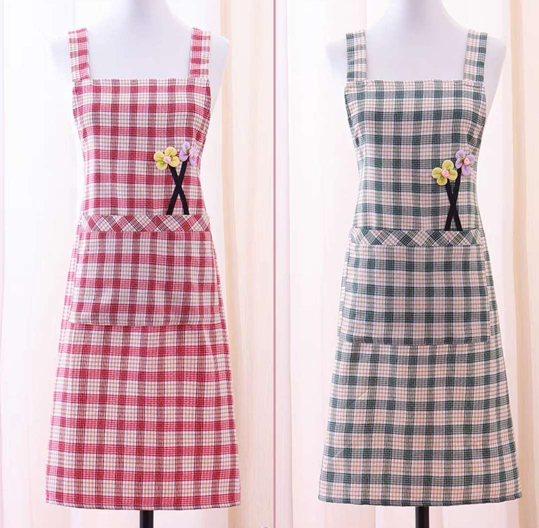 Cotton Checkered High-Grade Belt Apron Cotton Women Fashion Soft Breathable Waist Household Kitchen Cooking Baking Work Clothes Item Picture