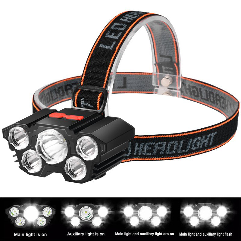 L-T21 faros 5LED USB recargable faros de plástico faros de ciclismo faros de camping al aire libre faros de minería faros de mantenimiento faros de camping faros de pesca