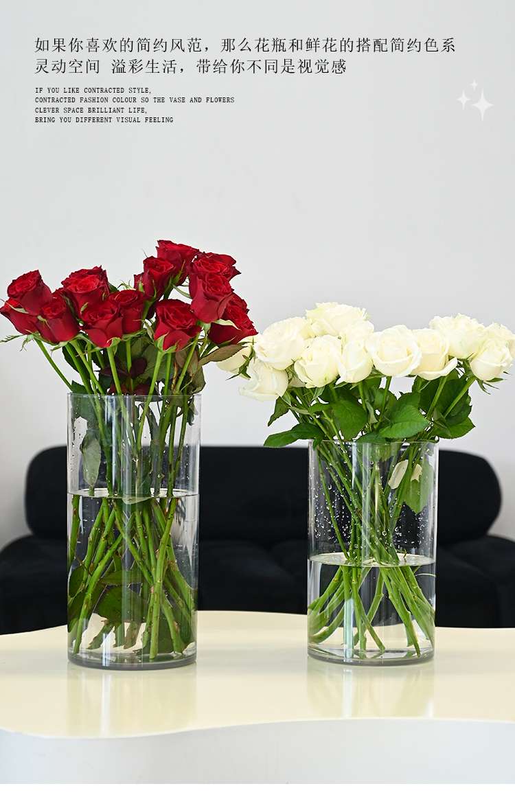 透明花瓶加厚养花桶醒花防摔耐压高透简约家用花店装饰用品详情图7