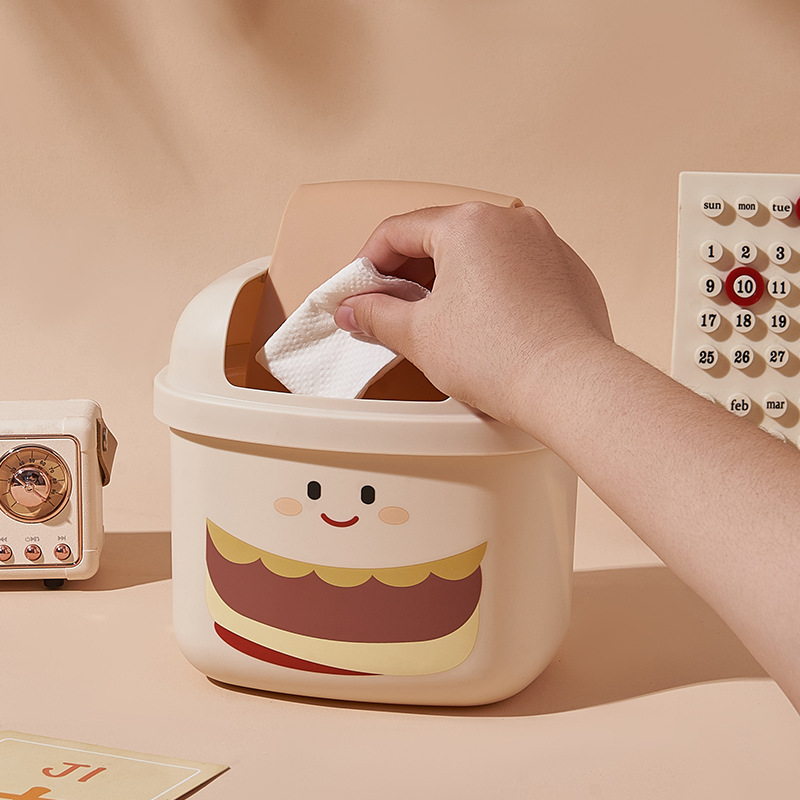 J06-6805 Covered Cartoon desktop Trash can, mini trash can, creative home living room small paper basket storage bucket, desktop small storage bucket, cartoon paper basket Specification image