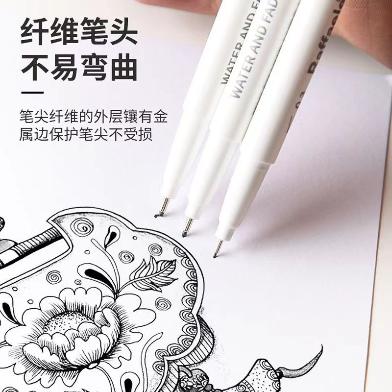 Rafael Pen Student Black anime and Manga Design Waterproof Outlining Pen Hand-drawn set Cherry Blossom details Picture
