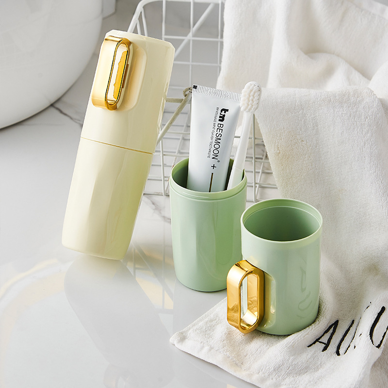 W52-5779 Gold-plated mouthwash cup, couple's convenient toothbrush cup, Travel toothbrush box, toothpaste storage box Specification image