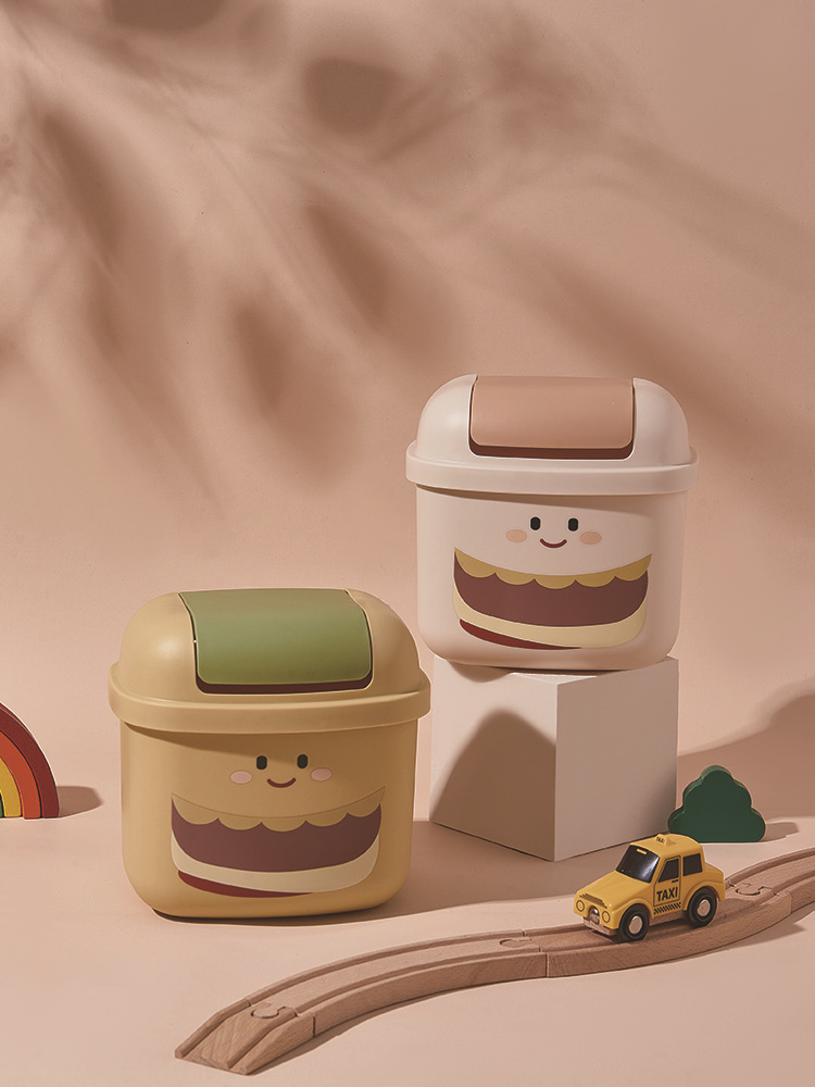 J06-6805 Covered Cartoon desktop Trash can, mini trash can, creative home living room small paper basket storage bucket, desktop small storage bucket, cartoon paper basket