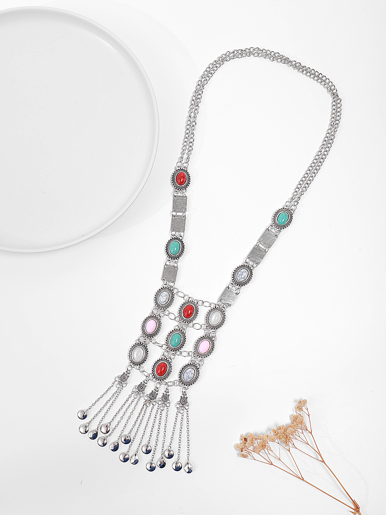 European and American fashion cross-border Bohemian style declaration ethnic tribe retro rhinestone turquoise women's necklace