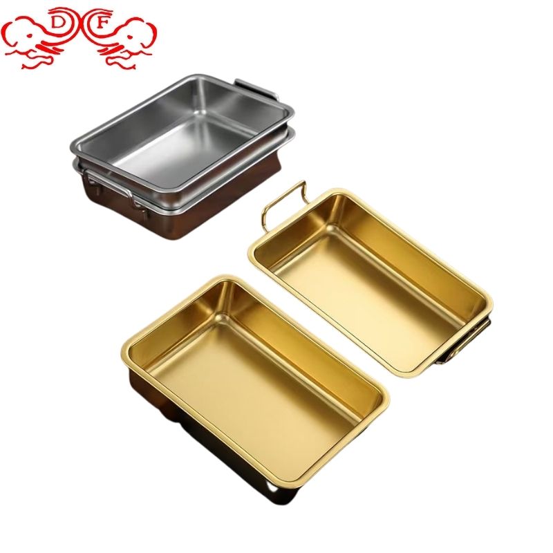 DF99251方形304不锈钢托盘 创意小吃炸鸡 双耳甜品零食 金属干果盘厨房酒店用品 DF trading house