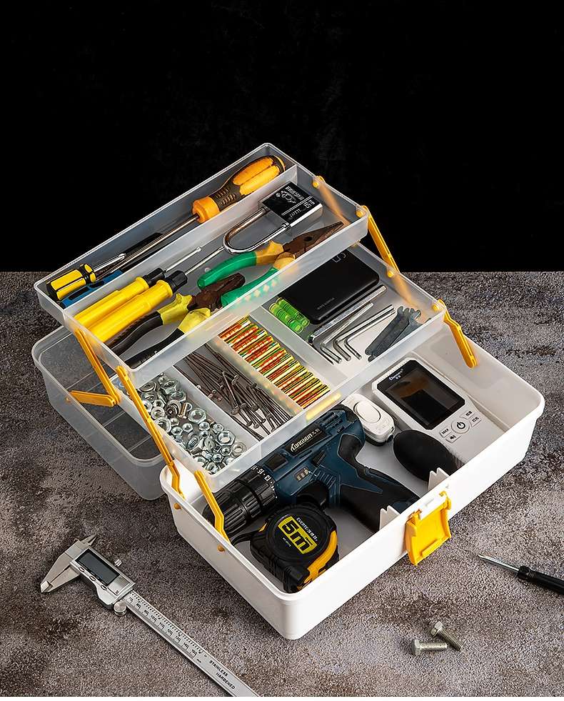 J52-BN-2211 Hardware Tool Storage Box, portable multi-functional electrician toolbox, large-capacity hardware organization box, Toolbox, household zoned storage box, large-capacity portable electrician hardware parts storage box Specification image